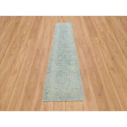 2'6"X12' Gray Modern Jacquard Hand Loomed Wool And Silk Runner Rug