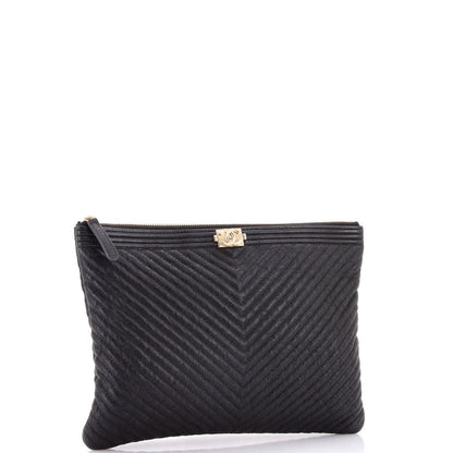 Chanel Boy O Case Clutch Chevron Caviar Medium