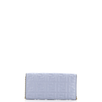 Fendi Baguette Continental Wallet On Chain Zucca Embossed Leather