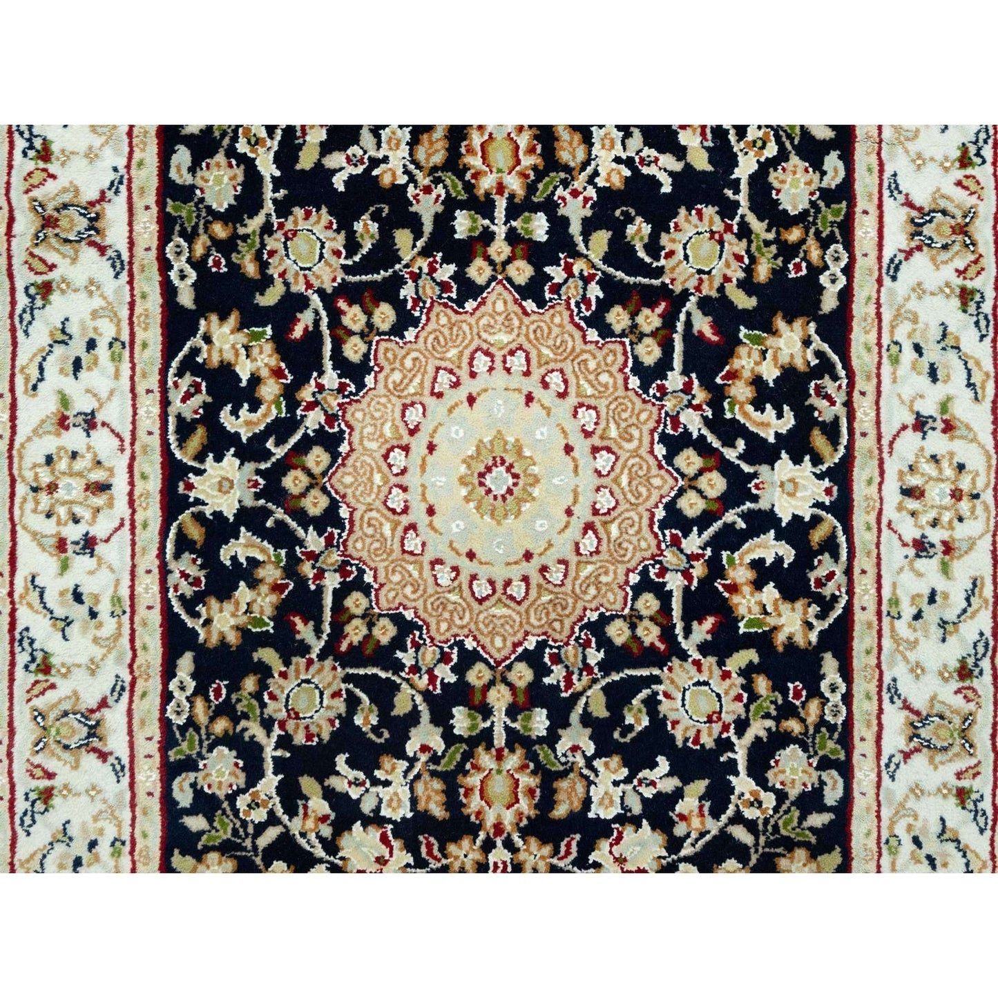 Rug 2'9"x12' Polo Blue Nain Vibrant Wool Hand Knotted Oriental Runner