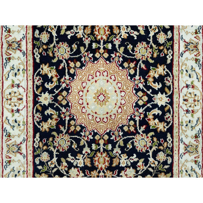 Rug 2'9"x12' Polo Blue Nain Vibrant Wool Hand Knotted Oriental Runner