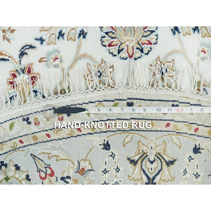 6'1"X6'1" White 100% Wool Hand Knotted Nain Design 250 Kpsi Round Rug