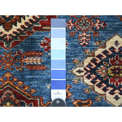 6'X6' Blue Hand Knotted Super Kazak Tribal Elements Square Oriental Rug