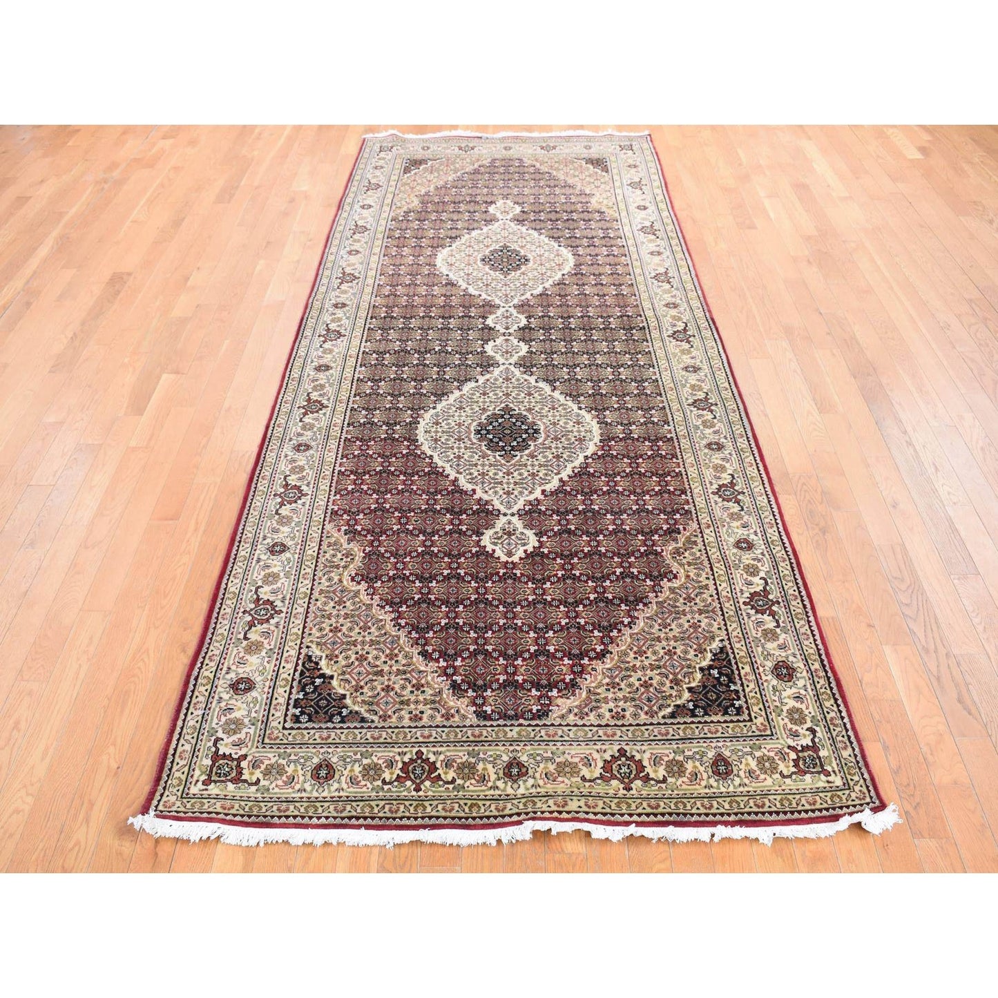 5'X12'9" Red Tebraz Mahi Pure Wool Hand Knotted Gallery Wide Runner Rug