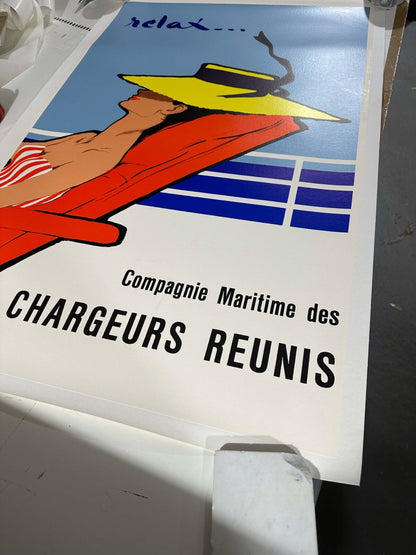 Relax Rene Gruau Compagnie Reunis French Boat Vintage Travel Poster On Linenback
