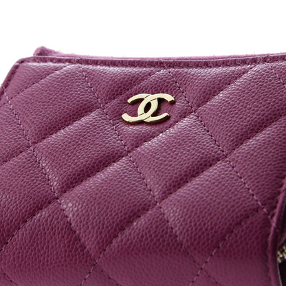 Chanel Cc Zip Trifold Wallet Quilted Caviar Compact