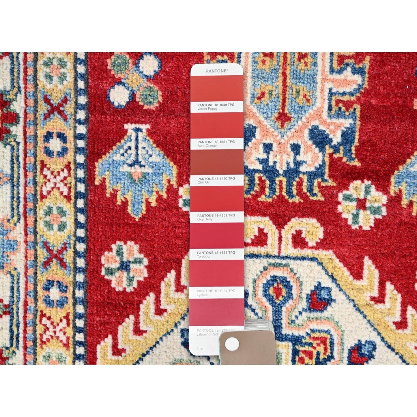 2'9"X6'10" Red Hand Knotted Wool Denser Weave Kazak Runner Oriental Rug