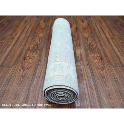 2'5"X9'6" Delicate White Washed Out Peshawar Wool Hand Knotted Runner Rug