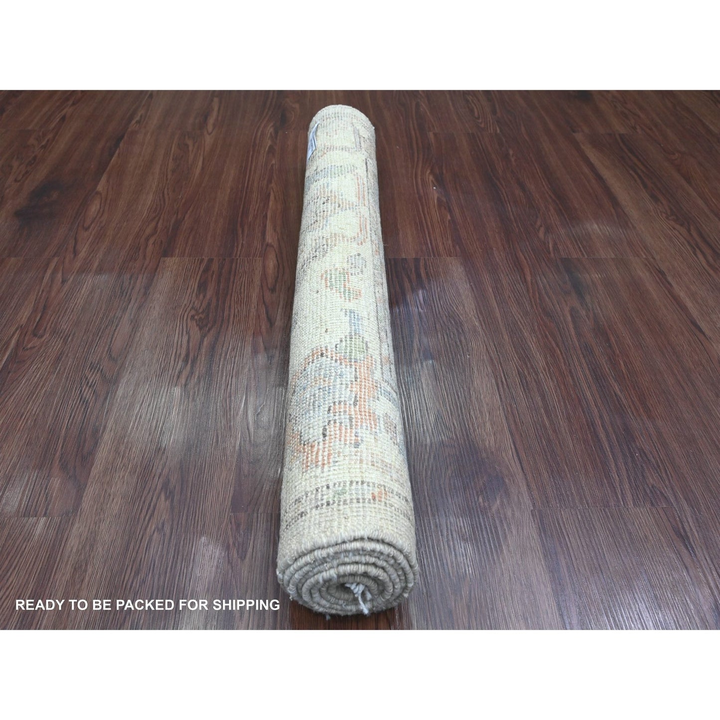 2'10"X5'10" Gray Hand Knotted Angora Oushak Leaf Design Wool Runner Rug