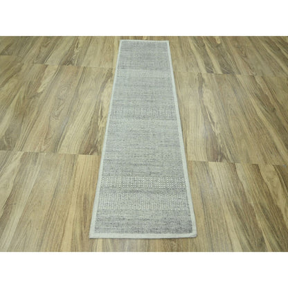 2'6"X8'1" Gray Hand Knotted Rug 100% Wool Oxidized Grass Design Runner