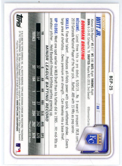 Bobby Witt Jr. 2020 Bowman Chrome 1St Bowman Card #Bcp-25