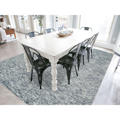 9'X12' Blue Modern Striae Design Pure Wool Hand Loomed Oriental Rug