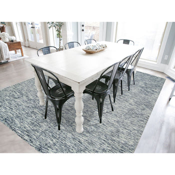 9'X12' Blue Modern Striae Design Pure Wool Hand Loomed Oriental Rug