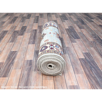 2'11"X22'7" Gray Xl Afghan Hand Knotted Super Kazak Oriental Runner Rug