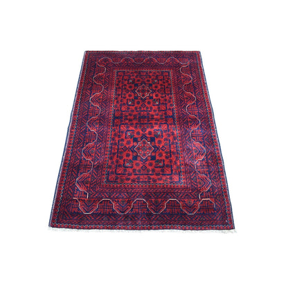 3'3"X4'8" Geometric Design Afghan Khamyab Wool Hand Knotted Oriental Rug