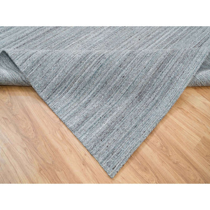 10'1"X10'1"Gray Wool Hand Loomed Modern Striae Design Square Oriental Rug