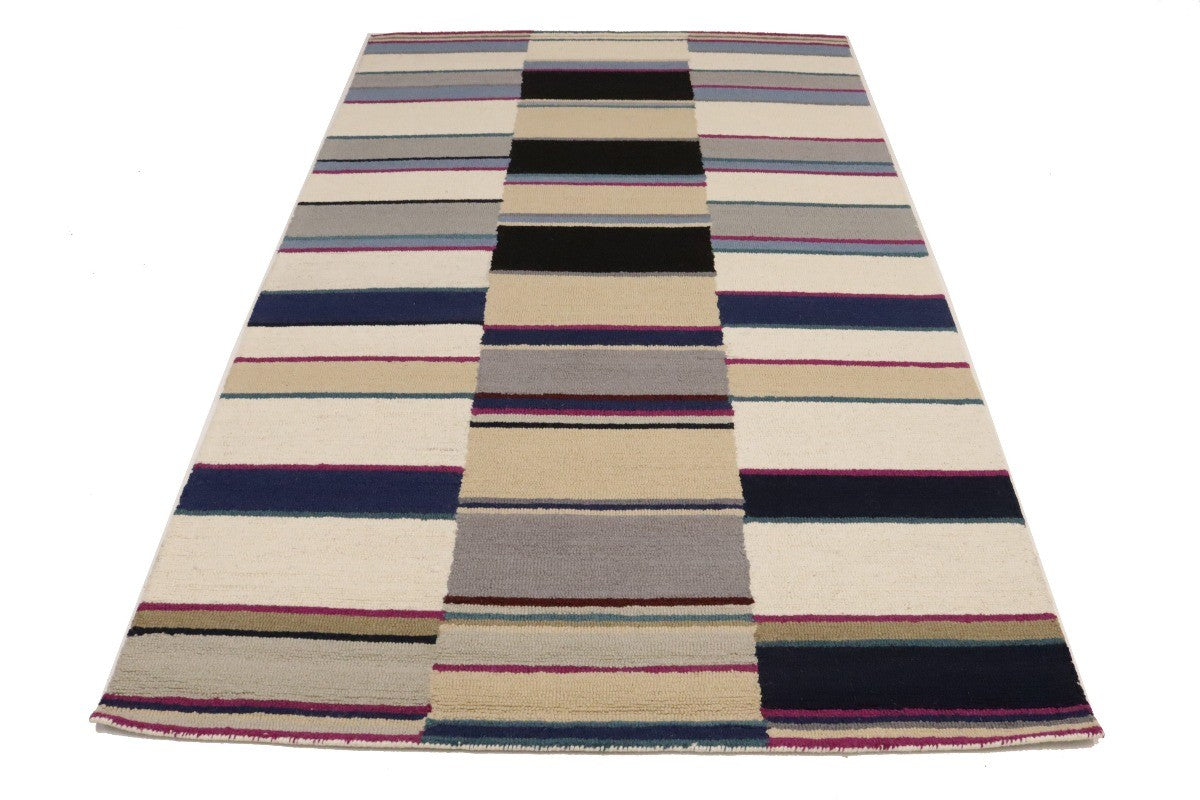 Kids Room Modern Rug Multicolor Stripes 5X8 Hand-Tufted Contemporary Wool Carpet