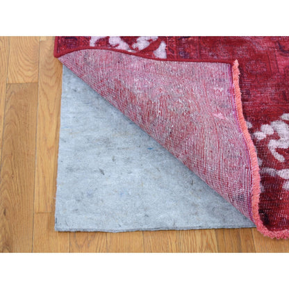 8'2"X11'1" Red Overdyed Vintage Tebraz Design Pure Wool Hand Knotted Rug