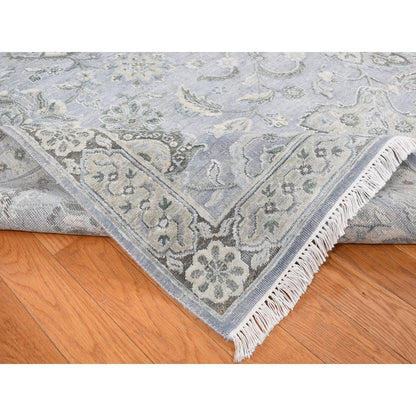 9'X12' Goose Gray Oushak Design Silk With Wool Hand Knotted Rug