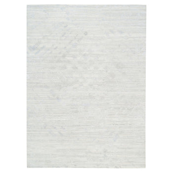 9'X12' Undyed Natural Wool Modern Light Gray Cut And Loop Pile Rug