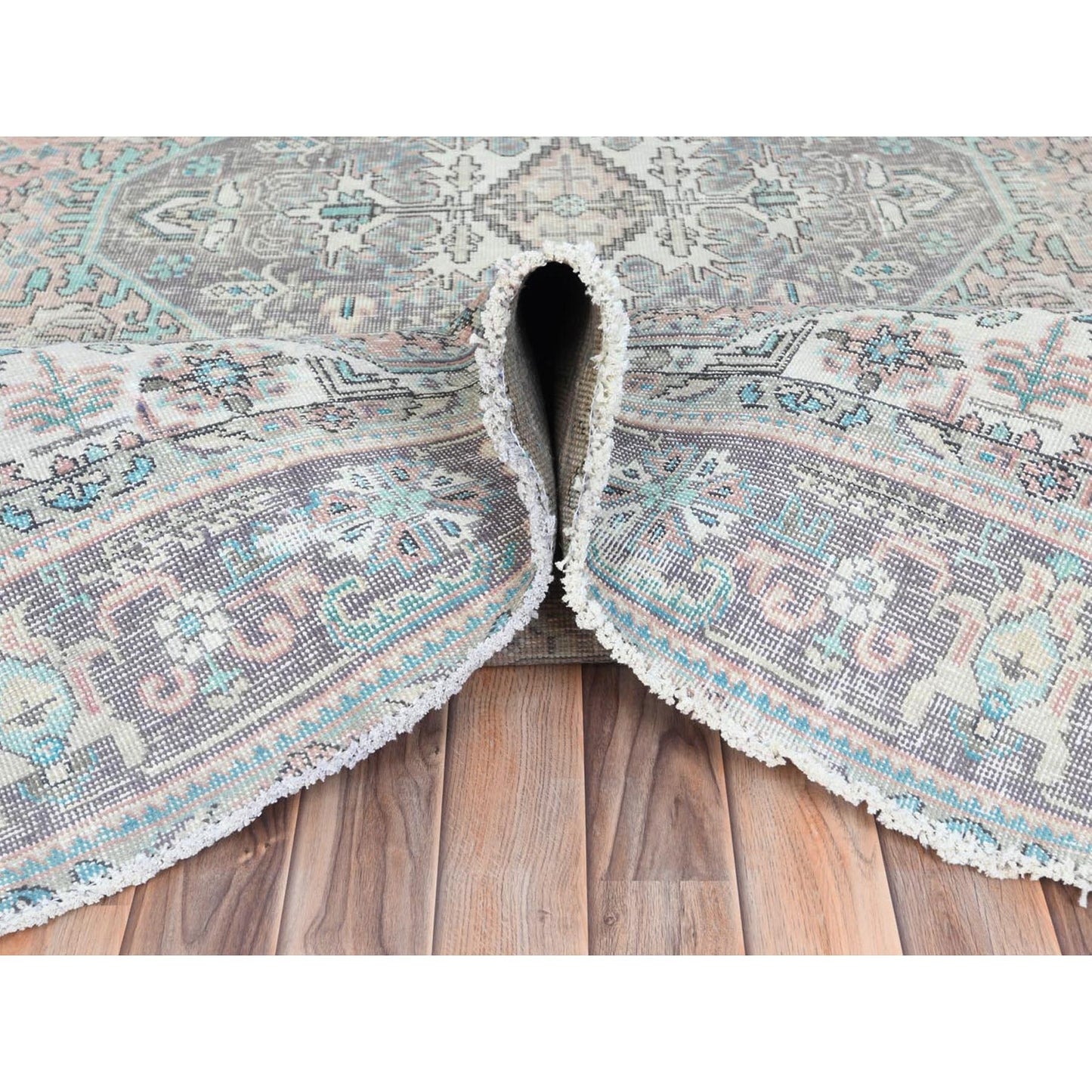 8'X10'8" Peach Color Distressed Look Old Farsian Hand Knotted Wool Rug