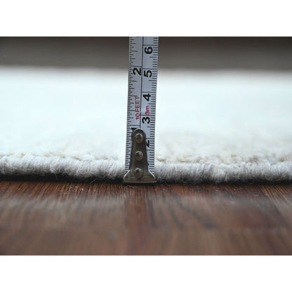 2'6"X12'9" White Wool Geometric Moroccan Weave Hand Knotted Runner Rug
