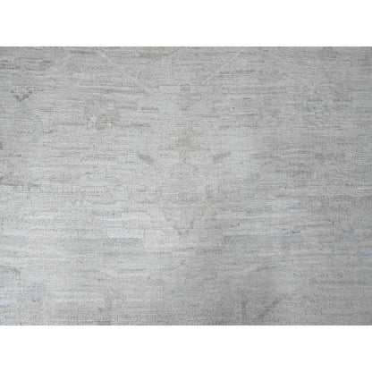 12'X14'8" White Hand Knotted Angora Oushak Leaf Design Wool Oversized Rug
