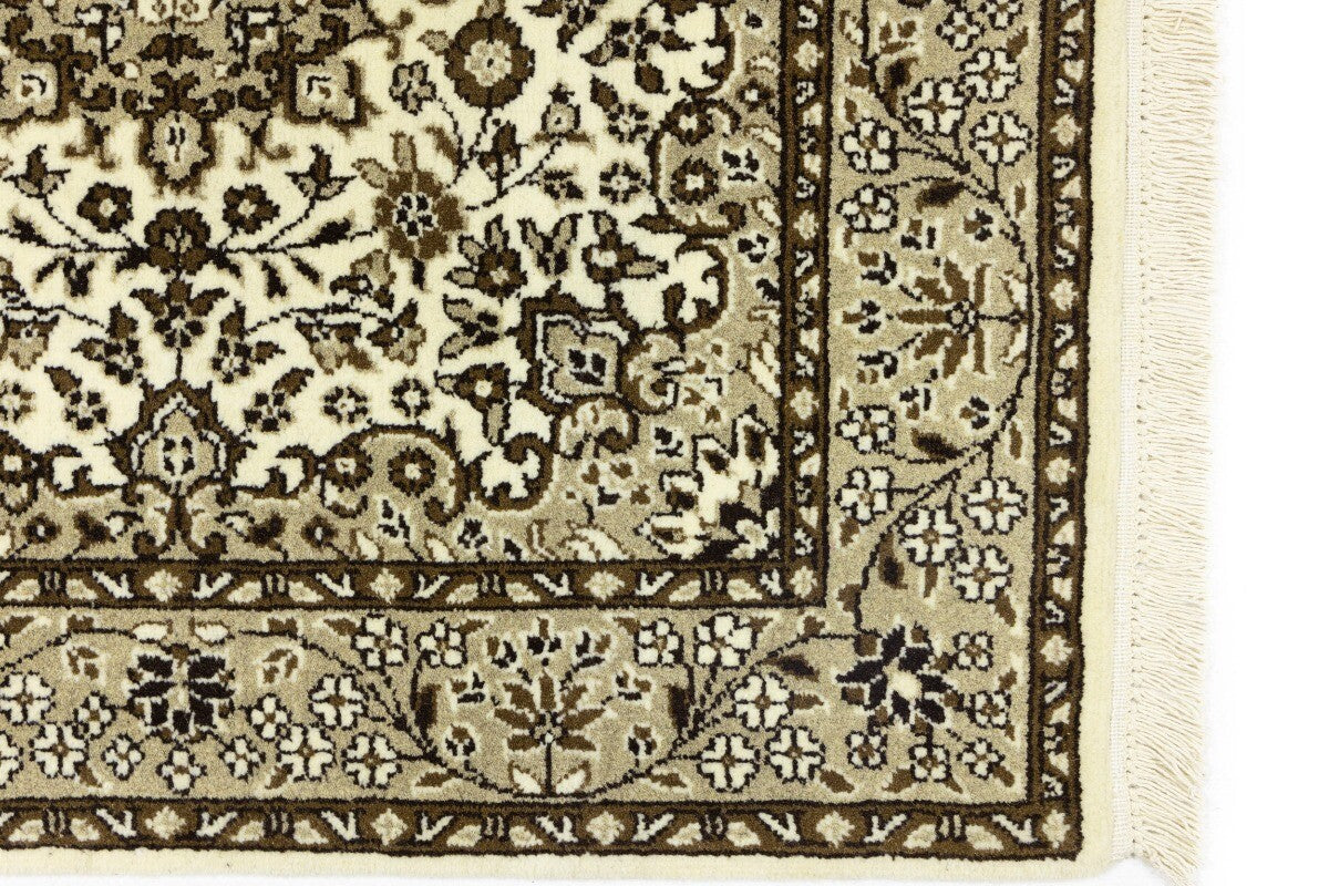 Handmade Kirman Square Rug Cream Floral Medallion