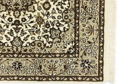 Handmade Kirman Square Rug Cream Floral Medallion