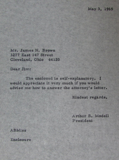 1965 Letters To And From Art Modell About Jim Brown Picture Lawsuit 145103