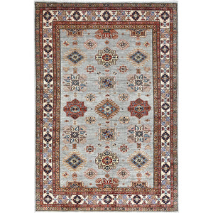 Rug 6'x8'9" Parma Gray Hand Knotted Wool Super Kazak Geometric Oriental