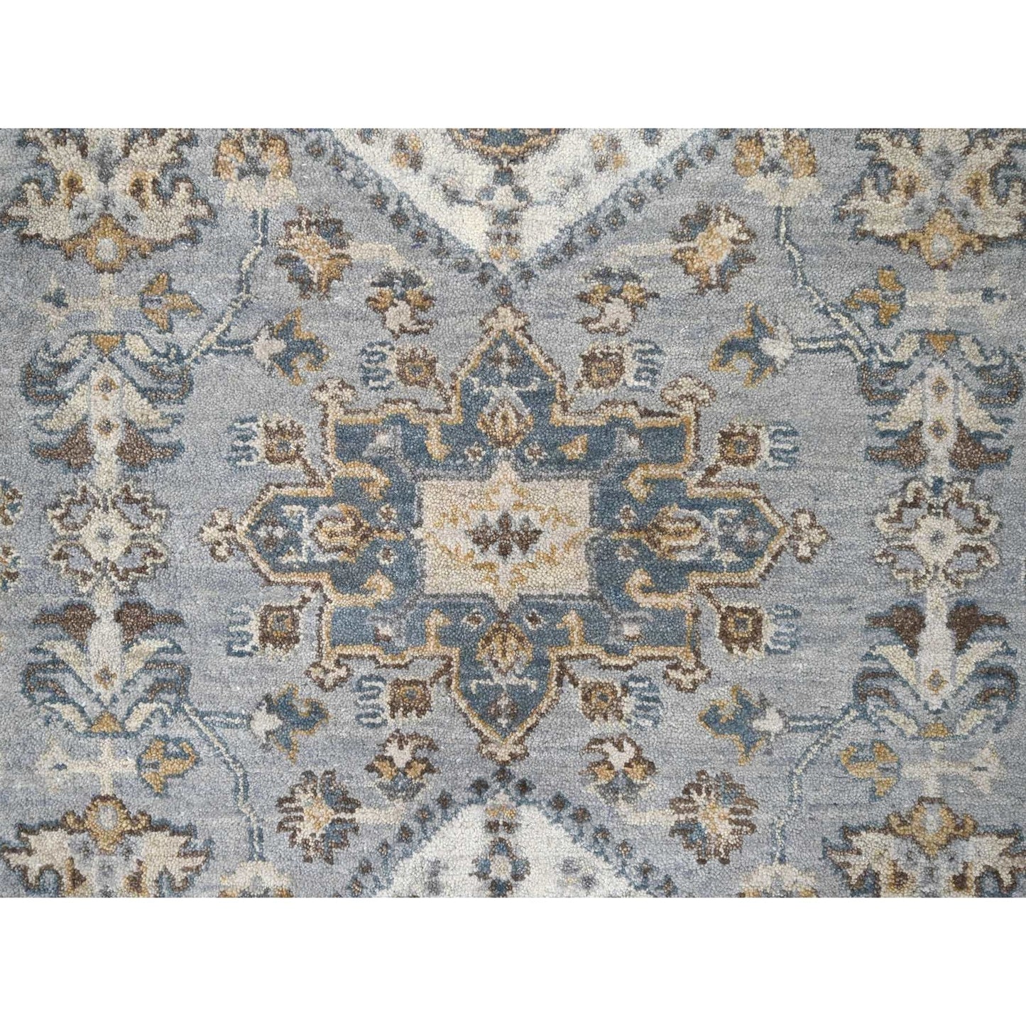 9'X11'10" Oxford Gray Hand Knotted Karajeh Design Soft Wool Oriental Rug