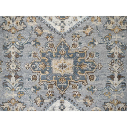 9'X11'10" Oxford Gray Hand Knotted Karajeh Design Soft Wool Oriental Rug