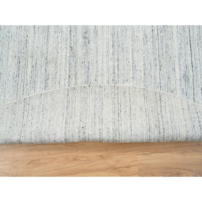 11'10"X11'10" Ivory Modern Striae Design Pure Wool Hand Loomed Round Rug