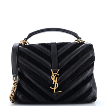 Saint Laurent Classic Monogram College Bag Matelasse Chevron Leather And Suede