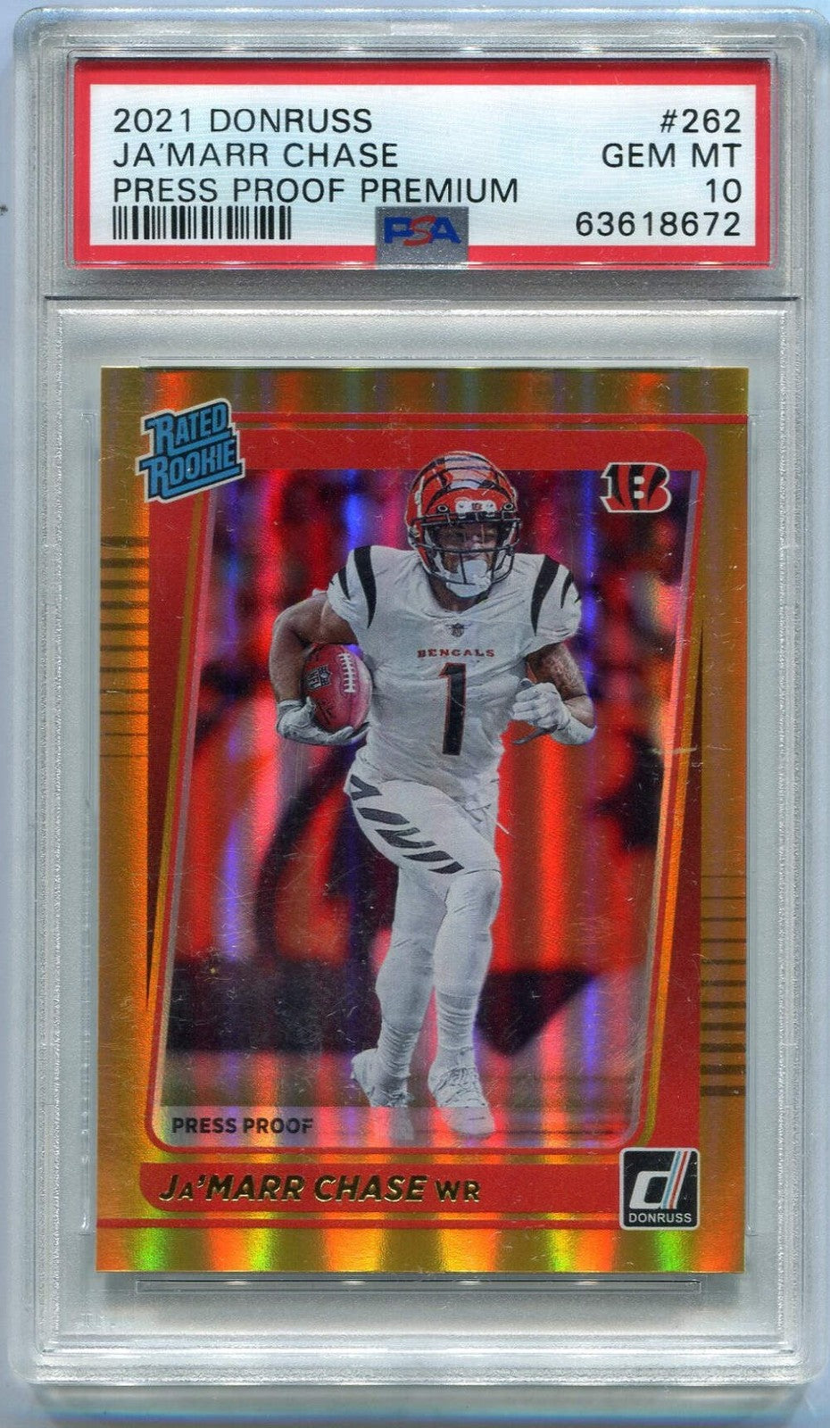 Ja'Marr Chase 2021 Panini Donruss Rated Rookie Press Pass Premium Rc #262 Psa Gr