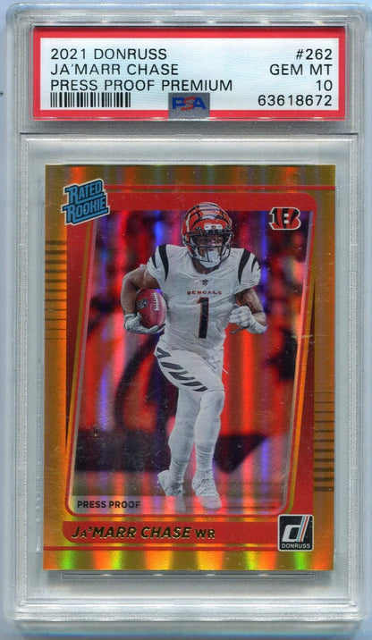 Ja'Marr Chase 2021 Panini Donruss Rated Rookie Press Pass Premium Rc #262 Psa Gr