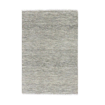 3'X4'10" Stone Eagle Gray Undyed Wool Grass Design Hand Knotted Rug