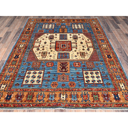 5'2"X7' Blue Antique Karachopf Kazak Design Soft Wool Hand Knotted Rug