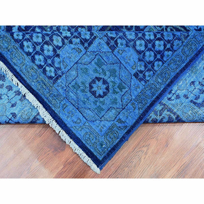 8'X9'6" Blue Peshawar Mamluk Design Distressed 100% Wool Hand Knotted Rug