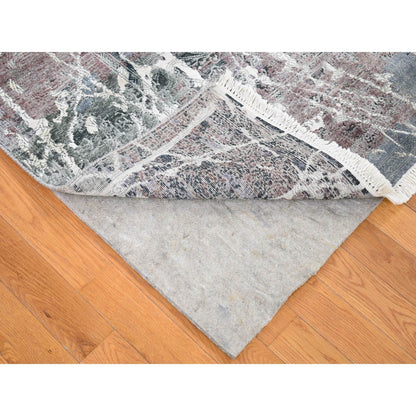 Rug 7'7"x10'1" Gray Hand Knotted Broken Zoroastrian Design Silk with Wool