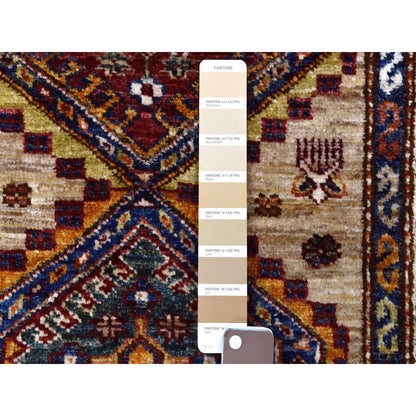 2'8"X10' Beige Geometric Design Natural Wool Super Kazak Hand-Knotted Rug