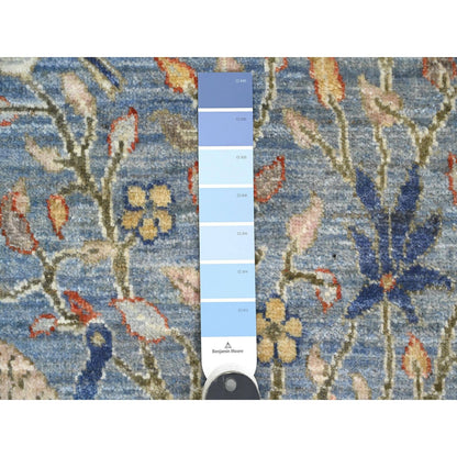 2'1"X3'1" Blue All Wool Afghan Peshawar Birds Design Hand Knotted Mat Rug