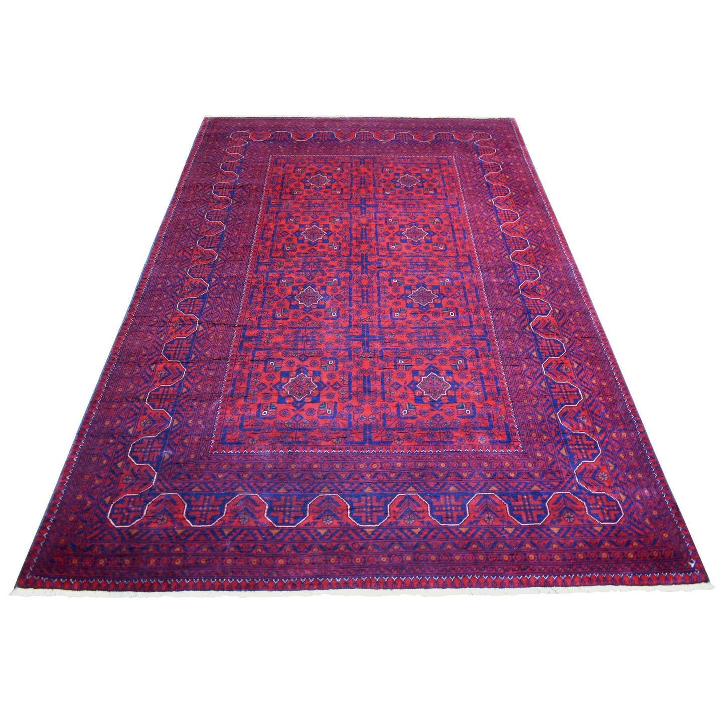5'6"X8' Deep Red Afghan Khamyab Soft And Shiny Wool Hand Knotted Rug