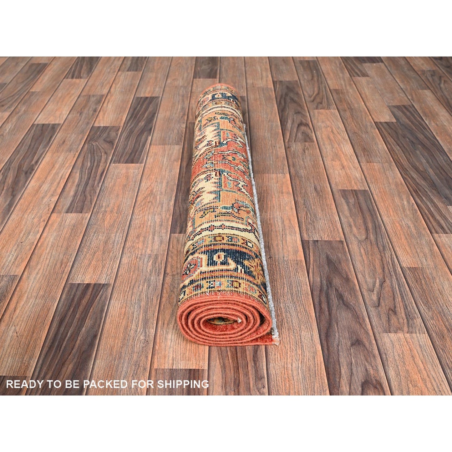 3'X5' Orange Soft Wool Rug Peshawar With Seeripe Heris Design Hand Knotted