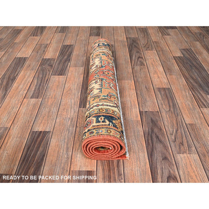 3'X5' Orange Soft Wool Rug Peshawar With Seeripe Heris Design Hand Knotted