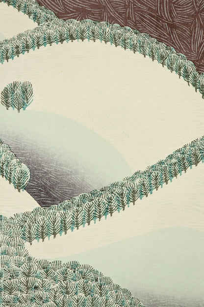 Munenori Makino Woodblock Print "Snowy Mountain Light" 1981 A.P Signed Japan