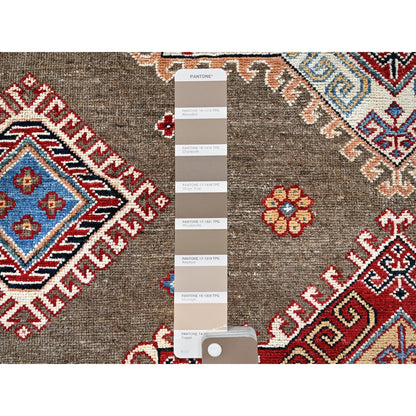 8'2"X10' Brown Afghan Special Kazak Geometric Design Hand Knotted Wool Rug