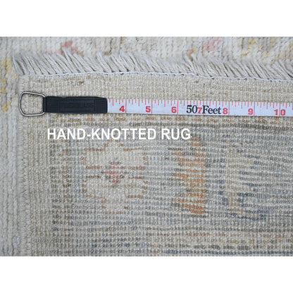 2'8"X8'9" White Hand Knotted Angora Oushak Leaf Design Wool Runner Rug