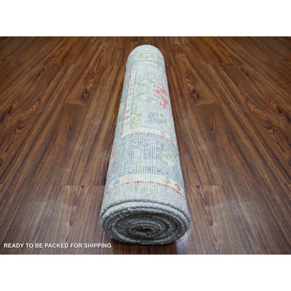 2'9"X13'7" Coin Gray Afghan Angora Oushak Hand Knotted Wool Runner Rug